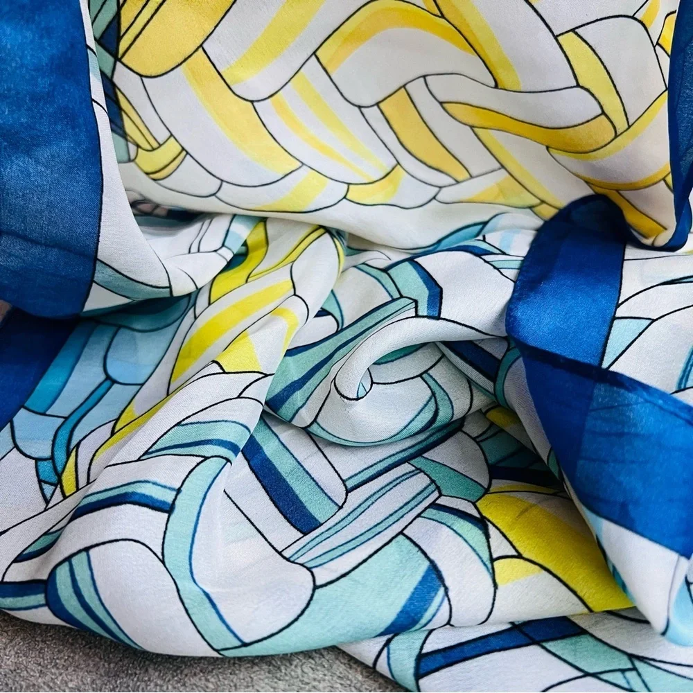 Vintage Silk Scarf – Abstract Braided Design – 35” x 35”